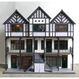 Dolls House very Large 3 Storey Model Made Tudor Terraced Fronted Town House: 7 rooms with lower