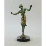 20th century bronze figure: 20th century bronze figure of a dancing girl, on marble base,