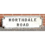 1920s cast iron Street Sign: Vintage cast iron street sign "Northdale Road", 33 x 104cm.