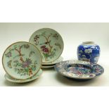 A collection of oriental porcelain: 19th century Chinese enamelled plates,