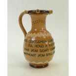 Doulton Lambeth Stoneware Puzzle Jug: 19th century Doulton Lambeth Stoneware puzzle jug with motto