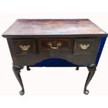 Oak lowboy: 18th century oak 3 drawer Lowboy. 82cm x 49cm x 74cm high.