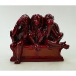 Royal Doulton Flambe prototype Three Wise Monkeys: Royal Doulton Flambe figurine of three Monkeys.