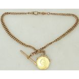9ct Victorian Rose gold double Albert Chain & Sovereign: 9ct rose gold double Albert chain with
