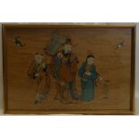 Late 19th Century Chinese framed Embroidery: With images of Emperor and Attendants and section of