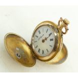 French ladies gold coloured metal Hunter Pocket Watch marked 14k: French ladies gold coloured metal
