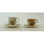 Royal Worcester coffee cans and saucers: Royal Worcester coffee can and saucer decorated with stags