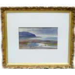 Maud Salmon 19th century Watercolour: Watercolour of welsh coastal scene in gilt frame, 29 x 16cm.