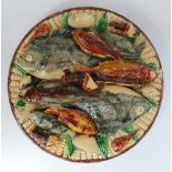 Palissy inspired De Sousa fish plate: 19th century Portuguese Jose Francisco de Sousa fish plate of