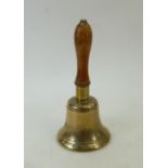 WWI brass ARP bell: ARP Fiddian brass bell with wooden handle, 26.5 cm high.