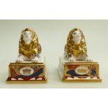 A Pair of Royal Worcester Trafalgar Lions: Part of the Nelson collection.
