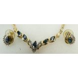 14ct gold Necklace & Earrings set: 14ct gold diamond & sapphire necklace & earrings set,12.6 grams.