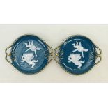 Minton Pate sur Pate dishes: Pair Minton of two handled dishes decorated with cupids and designed