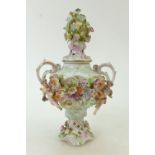 Dresden style porcelain two handled Vase & cover: Dresden style two handled vase and cover