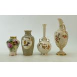 Royal Worcester blush Ivory Ware: Royal Worcester blush ivory ewer decorated with flowers,