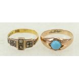 22ct & 9ct Antique gold ladies Rings: 22ct ring set with stones, size N, 2.
