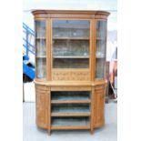 Victorian Satinwood Gillows Credenza Vitrine: Decorated with inlaid marquetry in the form of tools