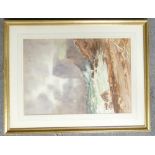 E H Marten Watercolour: Painting of coastal scene in gilt frame, 51 x 36cm.