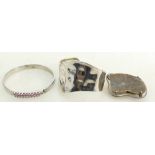 Collection of silver jewellery 2 Bangles and a Brooch: Collection of silver designer jewellery,