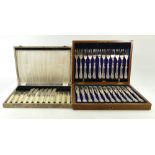 Cased set of 12 Fish Knives & Forks with silver handles and other items: Cased set of 12 fish
