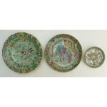 19th Canton Enamel Celadon Green large plates: