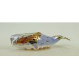 Royal Crown Derby paperweight of an Oceanic Whale: For Collectors Guild with gold stopper.
