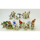 A collection of Royal Doulton floral bird models: Royal Doulton Adderley China floral bird models