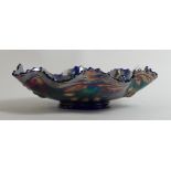 Fenton type Peacock and Urn blue Carnival Glass bowl: Diameter 20cm
