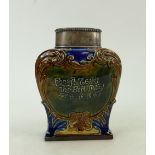 Doulton Lambeth Stoneware Tea Caddy: 19th century Doulton Lambeth Stoneware tea caddy with silver