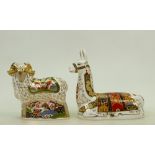 Royal Crown Derby Paperweights: Llama together with Imari Ram (certificate).