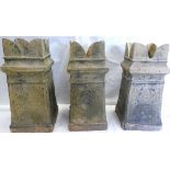 Set of three Vintage Chimney Pots: Three antique matching terracotta castle top chimney pots,
