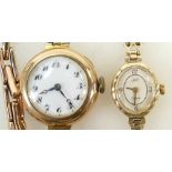 9ct ladies gold Wristwatches: 9ct ladies wristwatches with 9ct gold bracelets, gross weight 30.