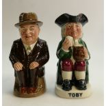 Royal Doulton large Toby Jugs: Royal Doulton Toby jugs Cliff Cornell in brown suit and another Toby