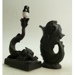 Wedgwood Black Basalt Sea Serpent Candlestick and a Gluggle Jug: Candlestick converted onverted to