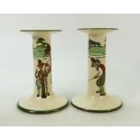 Royal Doulton pair of Golfing Candlesticks: Royal Doulton pair of Seriesware large candlesticks