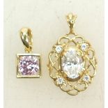Two 14ct gold Pendants: Two hallmarked 14ct gold set pendants, the larger set white CZ,