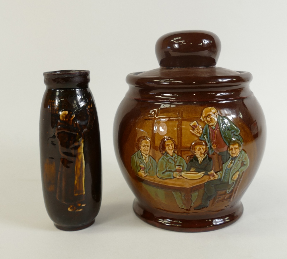 Royal Doulton Kingsware Tobacco Jar & cover and small vase: Royal Doulton Kingsware tobacco jar &