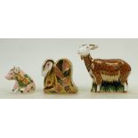 Royal Crown Derby Paperweights: The Snake, Nanny Goat and Pink Piglet.