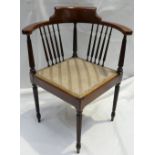 Edwardian Mahogany Inlaid Corner Chair: