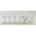 6 x 18th / 19th century glasses: Group of 6 glasses - 4 matching 18th century glasses of unusual
