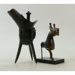 Bronze items: Bronze sculpture of a dog and bronze Chinese style jug, height 19cm.
