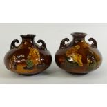 Royal Doulton Kingsware pair of Squat Vases: Royal Doulton Kingsware pair of two handled squat