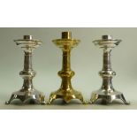 19th Century Ecclesiastical Gothic Revival Church Altar Candlesticks: Height of tallest 27cm