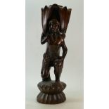 Large Polynesian wood carving: Wood carving figure of a man carrying basket, height 56cm.