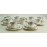Shelley part tea set in the blue Syringa pattern No 0101: Consisting of 9 cups, 12 saucers,