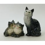 Beswick seated Cat & Kittens: Beswick pair kittens 1316 in grey striped colours and seated cat 1030