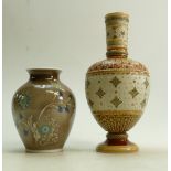 Rosenthal Vase decorated with flowers and Mettlach style Stoneware embossed vase, tallest 26cm.
