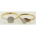 Two 18ct gold & Diamond Rings: Two 18ct gold & diamond rings, size M & Q,