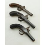 Three Percussion Boxlock Pistols: Three 19th century percussion Boxlock pistols, measuring 20cm,