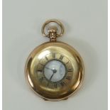 9ct gold Half Hunter gents Pocket Watch: 9ct gold half hunter gents keyless pocket watch, winds,